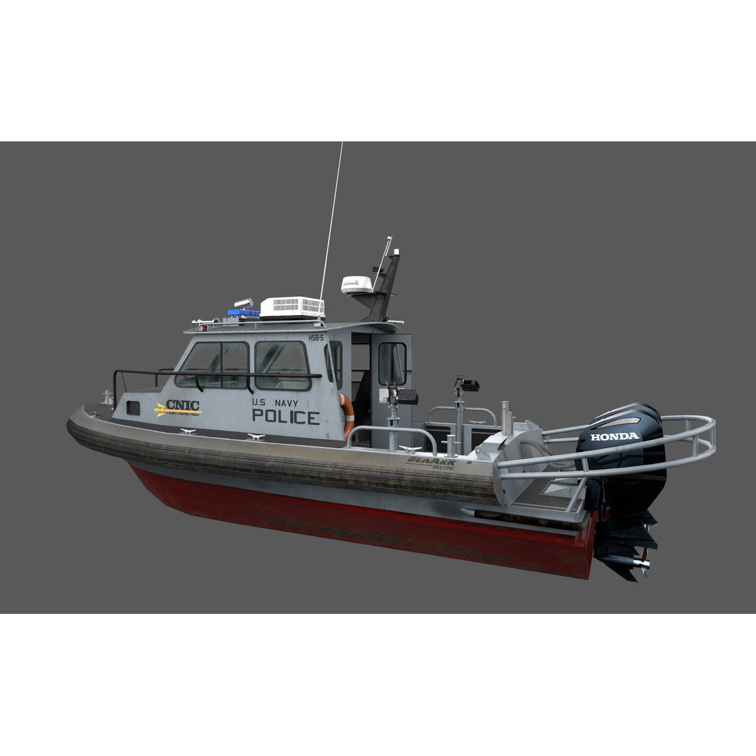U.S. Navy Police Boat 3D Model – Low Poly Game Asset, FBX, OBJ - View 5