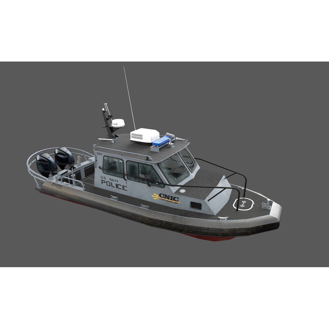 U.S. Navy Police Boat 3D Model – Low Poly Game Asset, FBX, OBJ - View 6