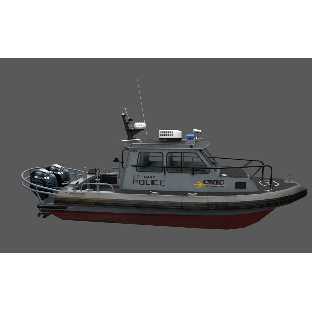 U.S. Navy Police Boat 3D Model – Low Poly Game Asset, FBX, OBJ - View 9
