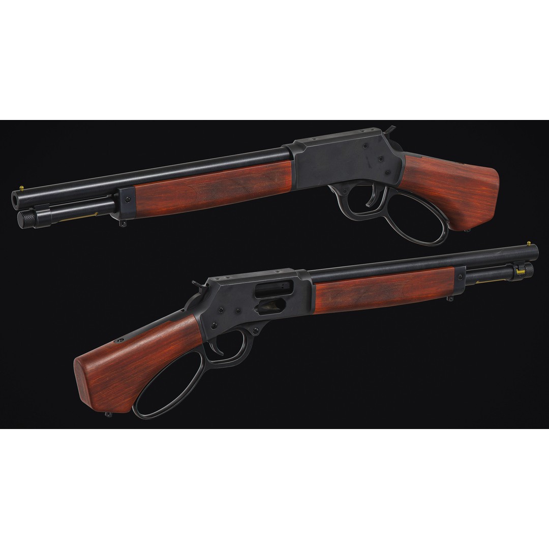 Lever Action Rifle 3D Model – Low Poly Game Asset, FBX & OBJ - View 7