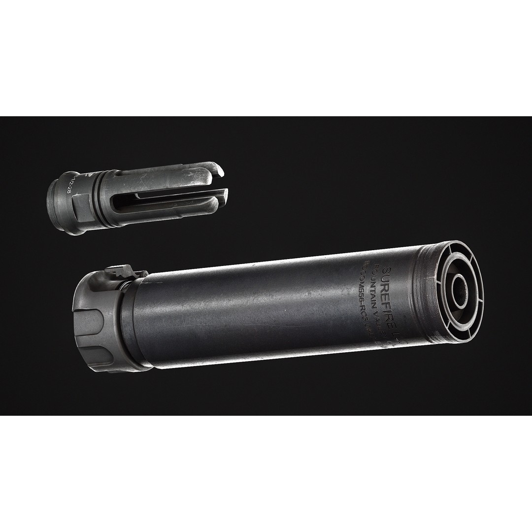 Surefire SOCOM556 RC3 Silencer 3D Model – Low Poly PBR Game Asset, FBX, OBJ - View 3
