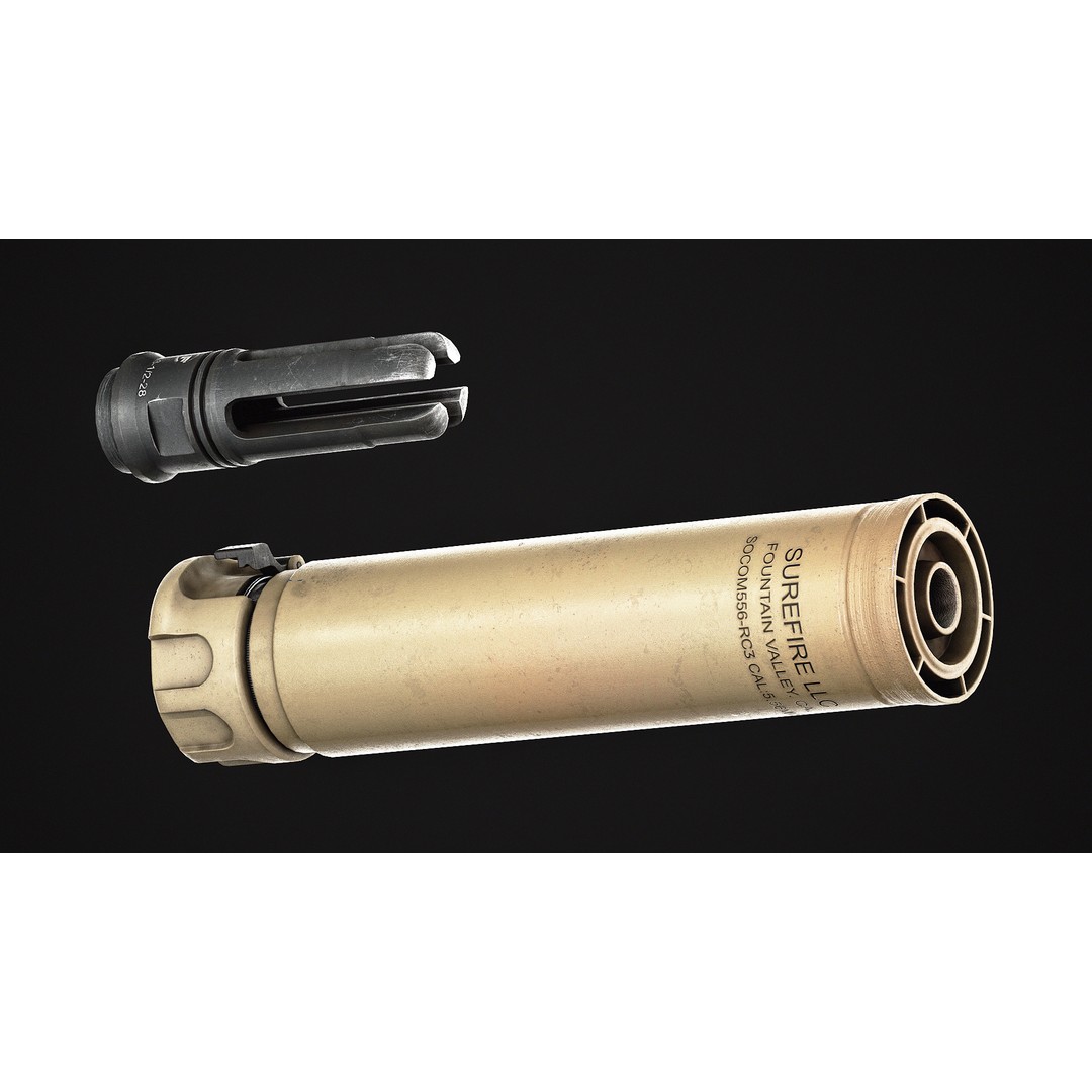 Surefire SOCOM556 RC3 Silencer 3D Model – Low Poly PBR Game Asset, FBX, OBJ - View 4