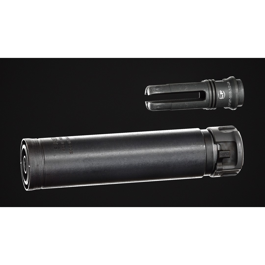 Surefire SOCOM556 RC3 Silencer 3D Model – Low Poly PBR Game Asset, FBX, OBJ - View 5