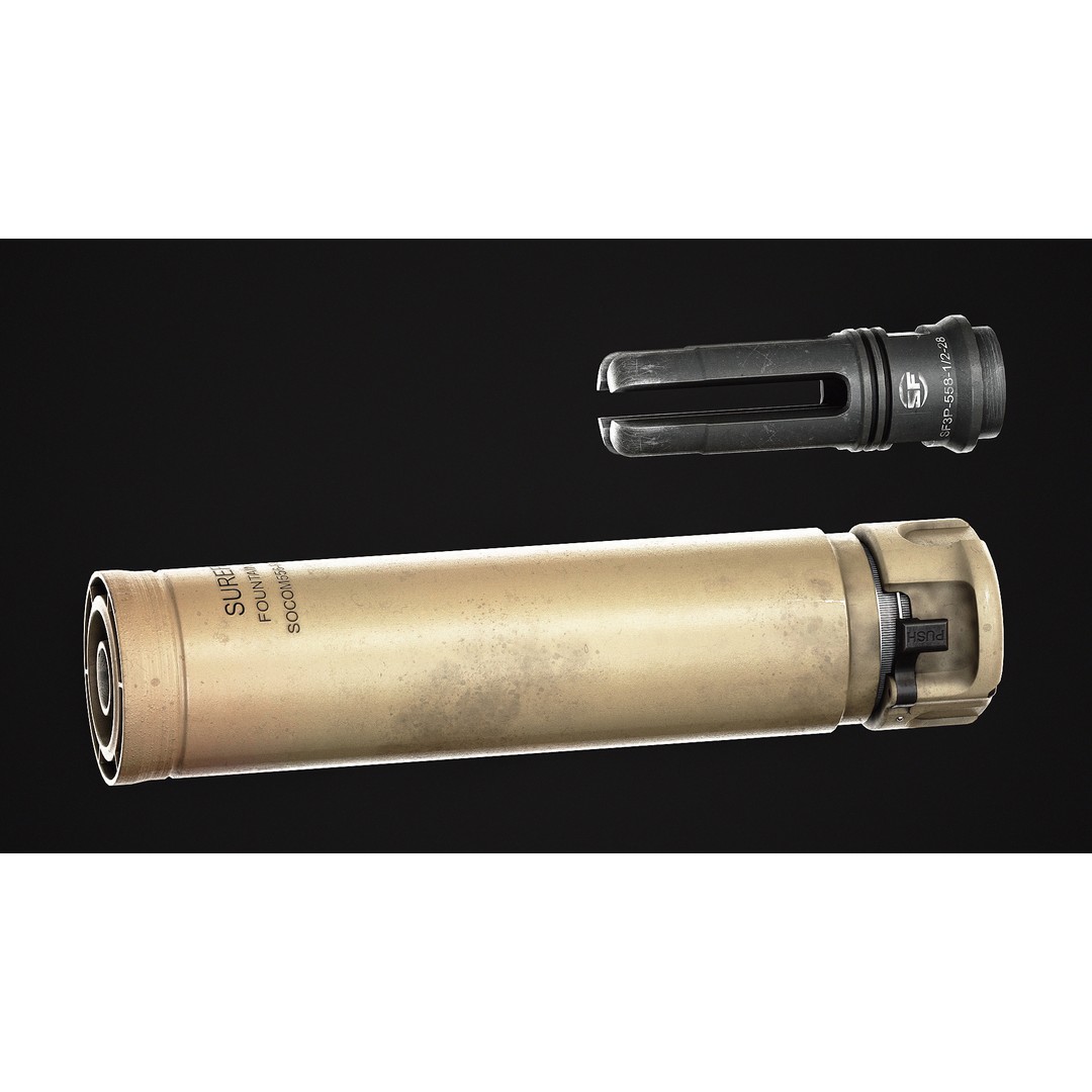 Surefire SOCOM556 RC3 Silencer 3D Model – Low Poly PBR Game Asset, FBX, OBJ - View 6
