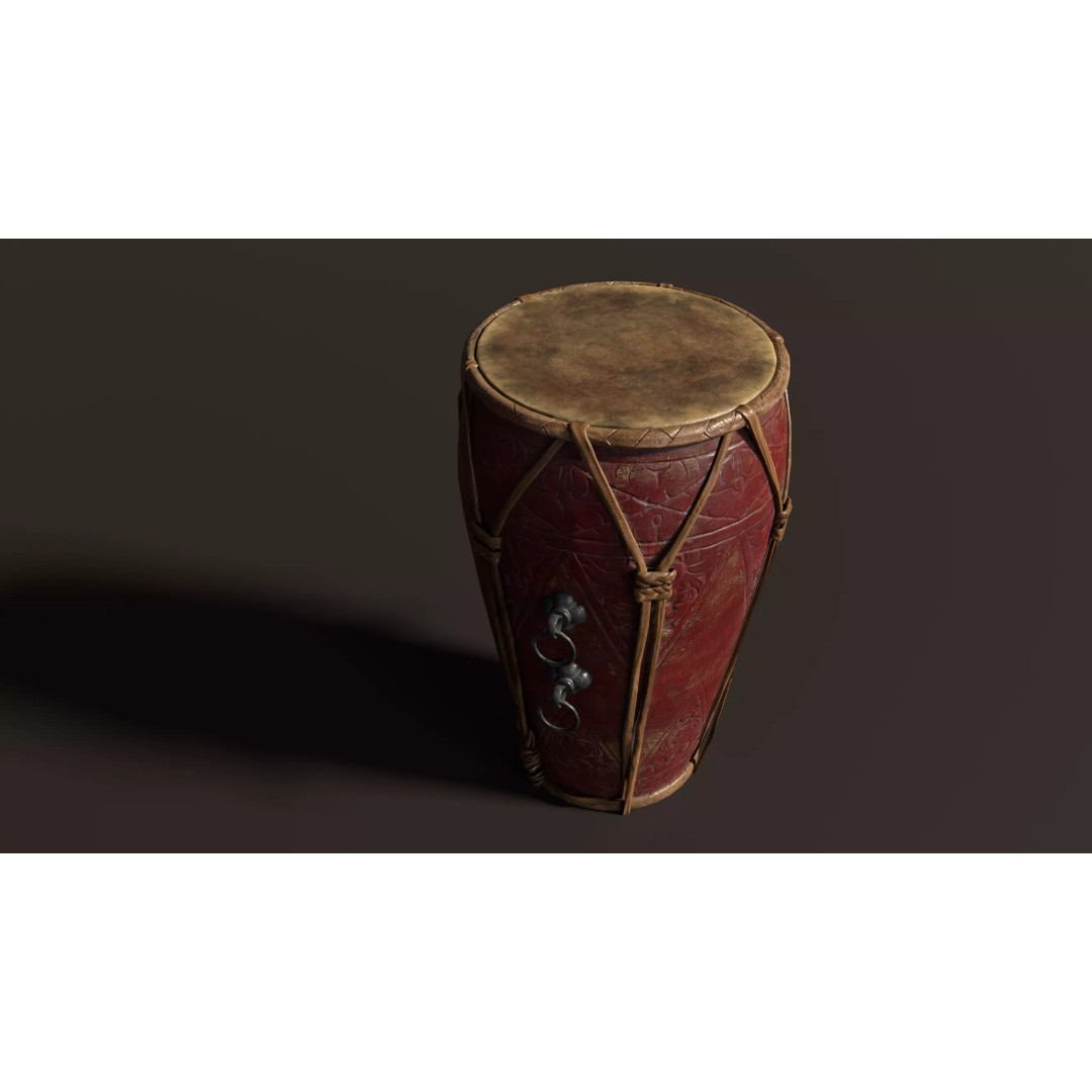 Antique Chinese Gamelan Drum 3D Model – Low Poly PBR Game Asset, FBX, OBJ - View 2