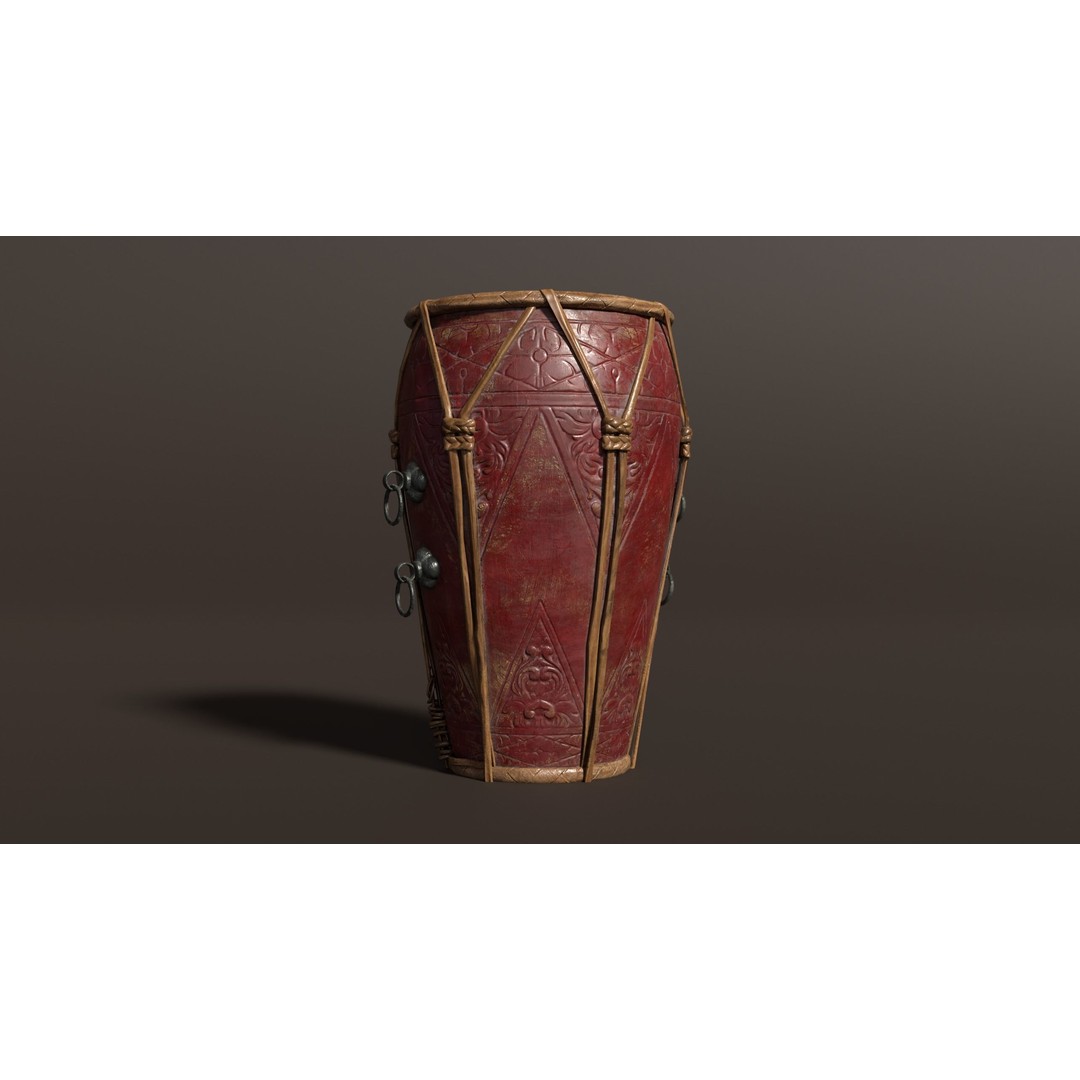 Antique Chinese Gamelan Drum 3D Model – Low Poly PBR Game Asset, FBX, OBJ - View 3