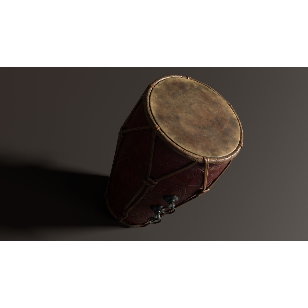 Antique Chinese Gamelan Drum 3D Model – Low Poly PBR Game Asset, FBX, OBJ - View 5