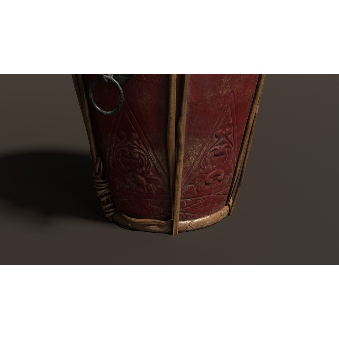 Antique Chinese Gamelan Drum 3D Model – Low Poly PBR Game Asset, FBX, OBJ - View 6