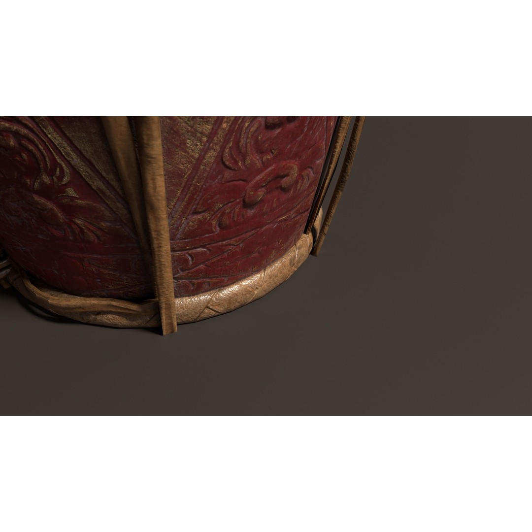 Antique Chinese Gamelan Drum 3D Model – Low Poly PBR Game Asset, FBX, OBJ - View 7