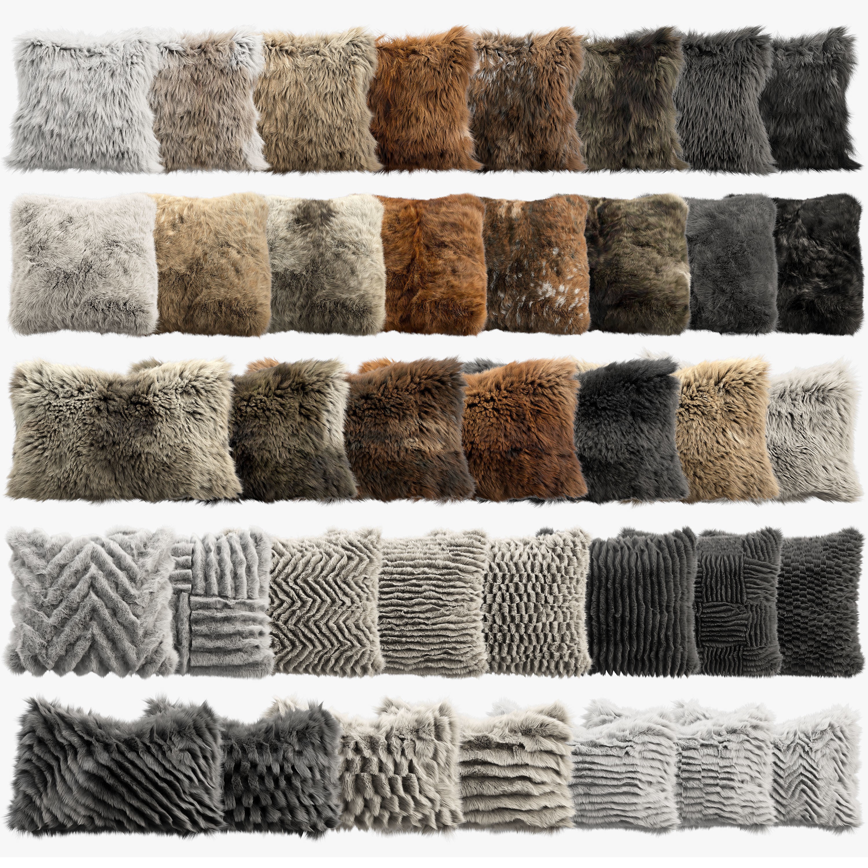 Collection of 38 Fur Pillows - High-Quality 3D Model - View 3