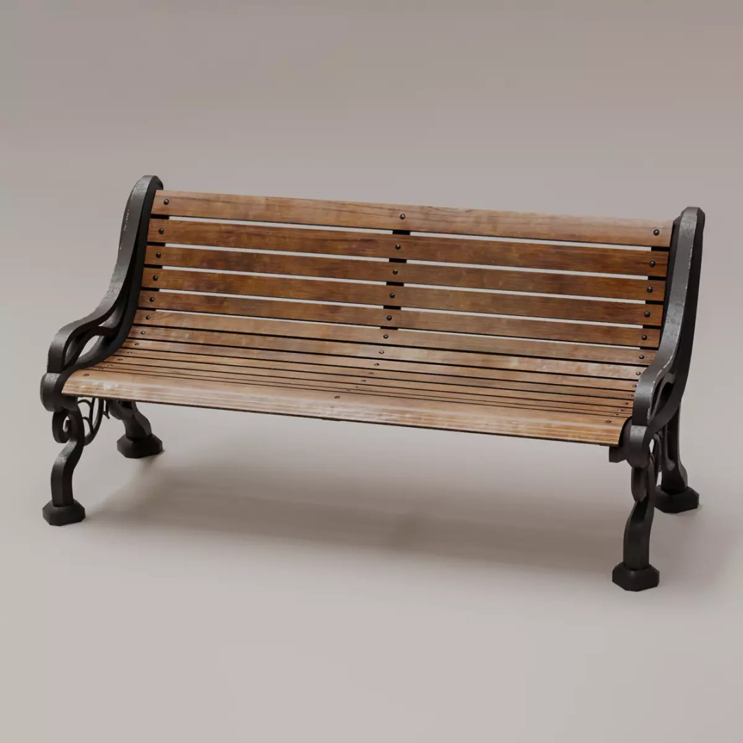Park Bench 3D Model – Low Poly PBR Outdoor Furniture, FBX & OBJ - View 2