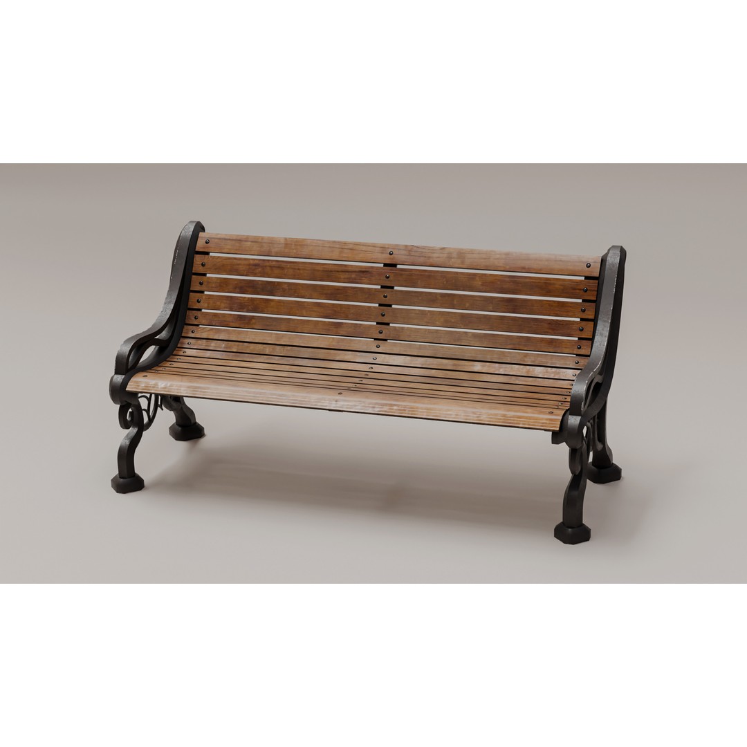 Park Bench 3D Model – Low Poly PBR Outdoor Furniture, FBX & OBJ - View 3