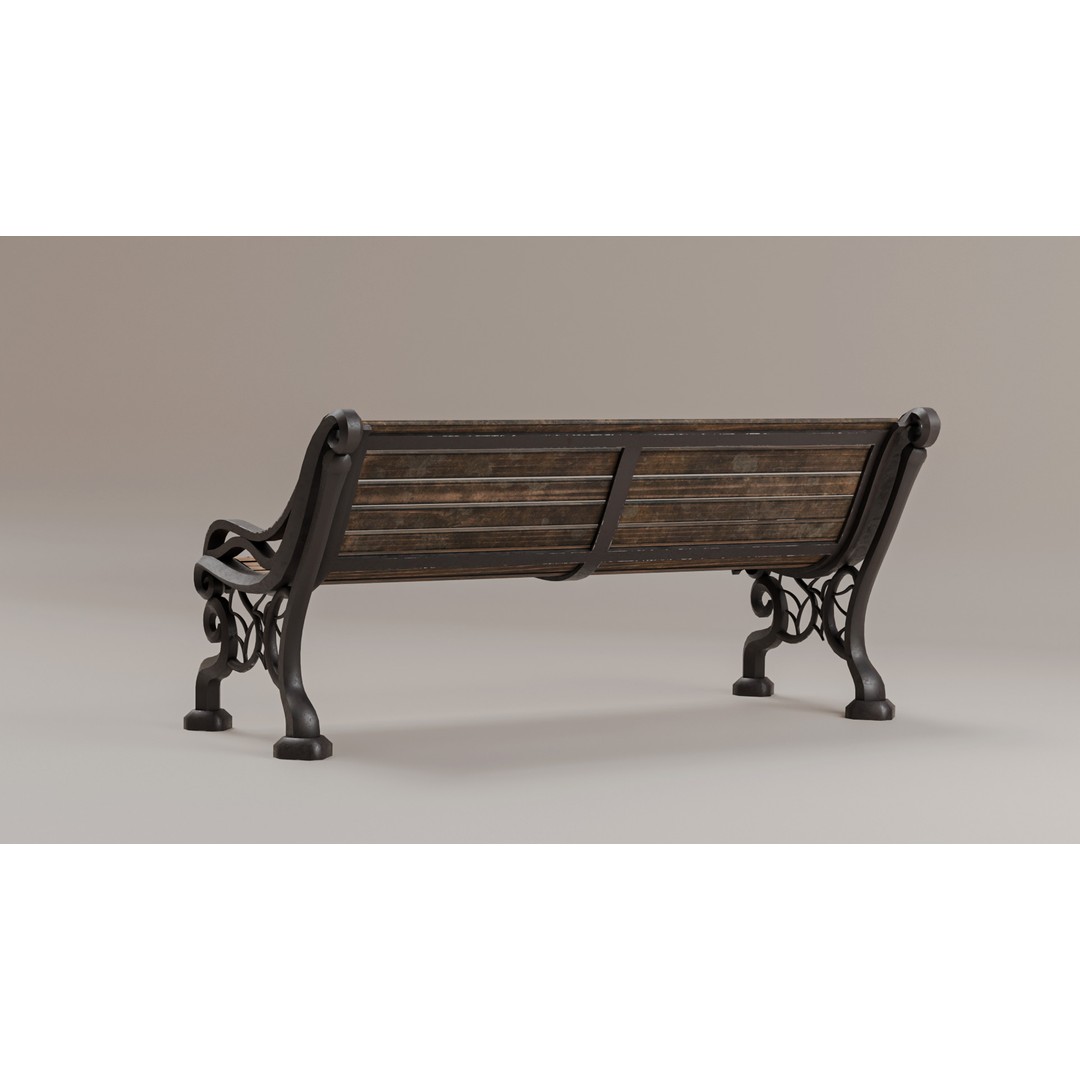 Park Bench 3D Model – Low Poly PBR Outdoor Furniture, FBX & OBJ - View 4