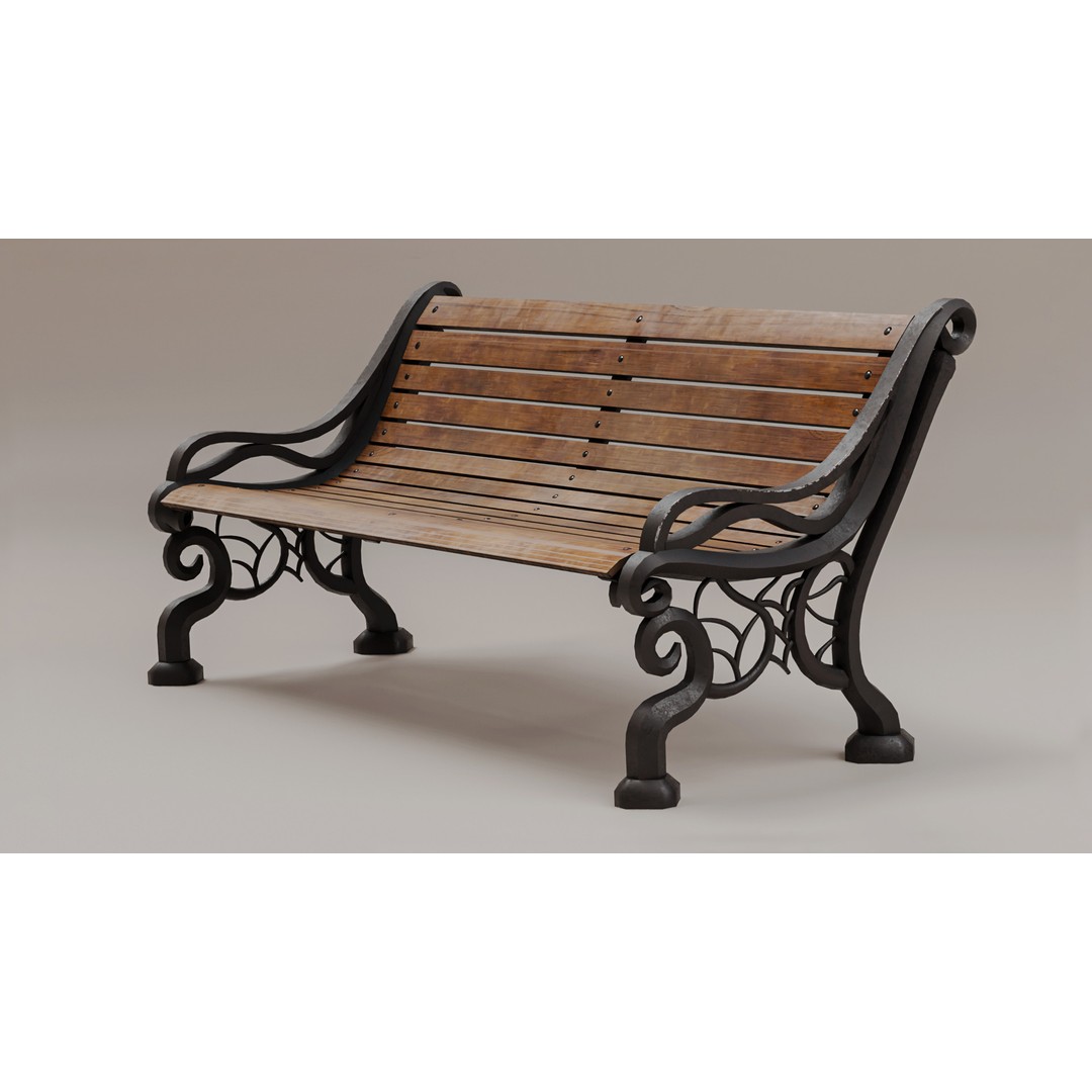 Park Bench 3D Model – Low Poly PBR Outdoor Furniture, FBX & OBJ - View 5