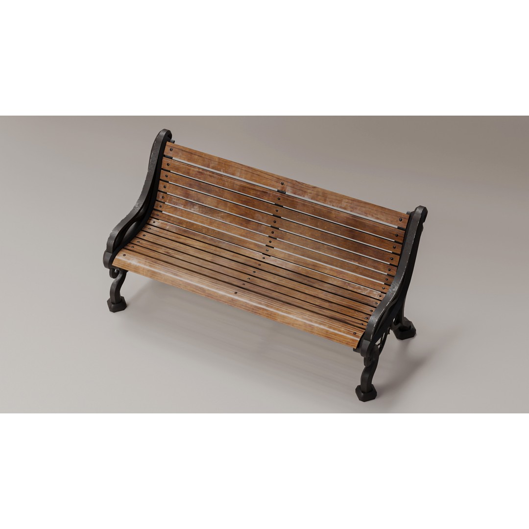 Park Bench 3D Model – Low Poly PBR Outdoor Furniture, FBX & OBJ - View 6