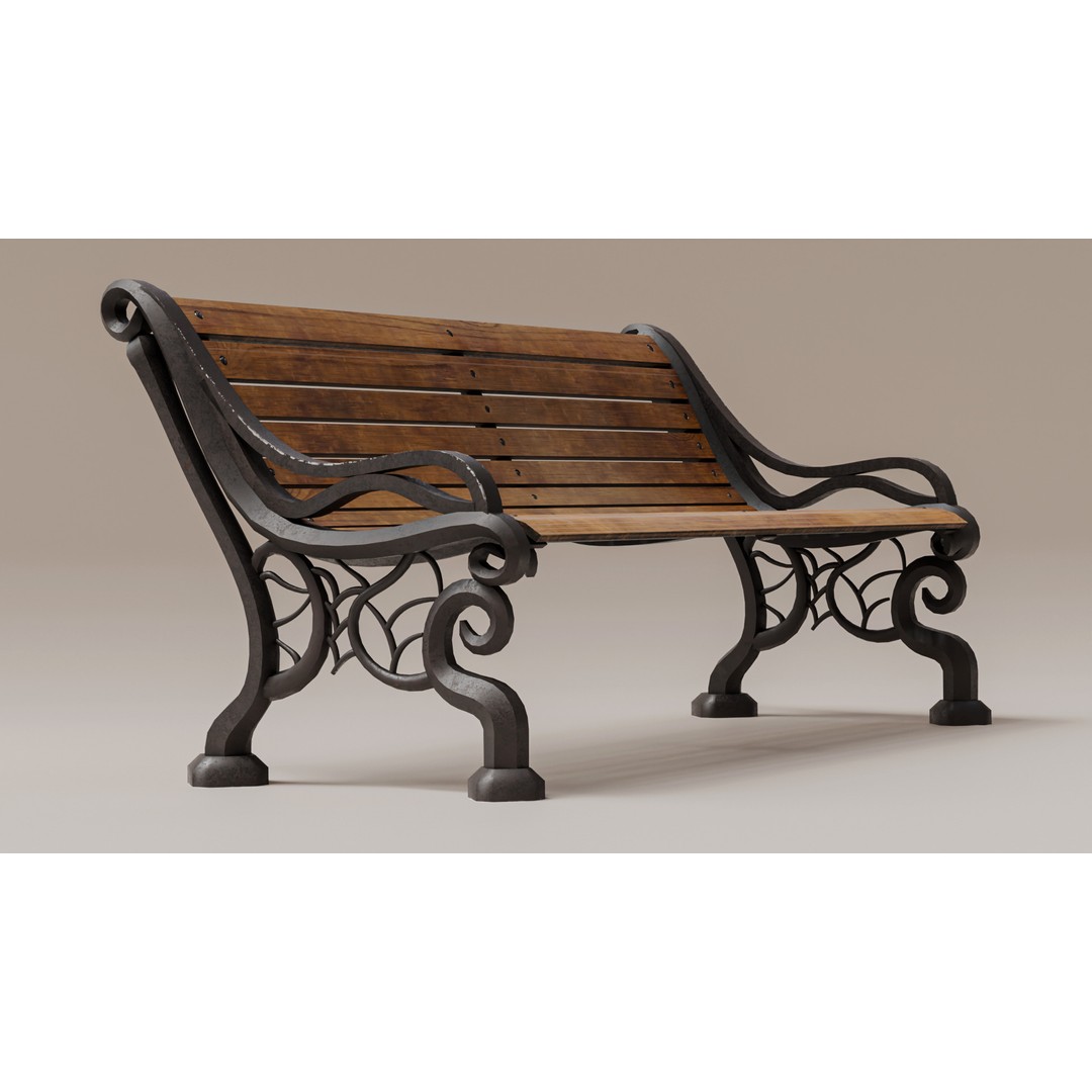 Park Bench 3D Model – Low Poly PBR Outdoor Furniture, FBX & OBJ - View 7