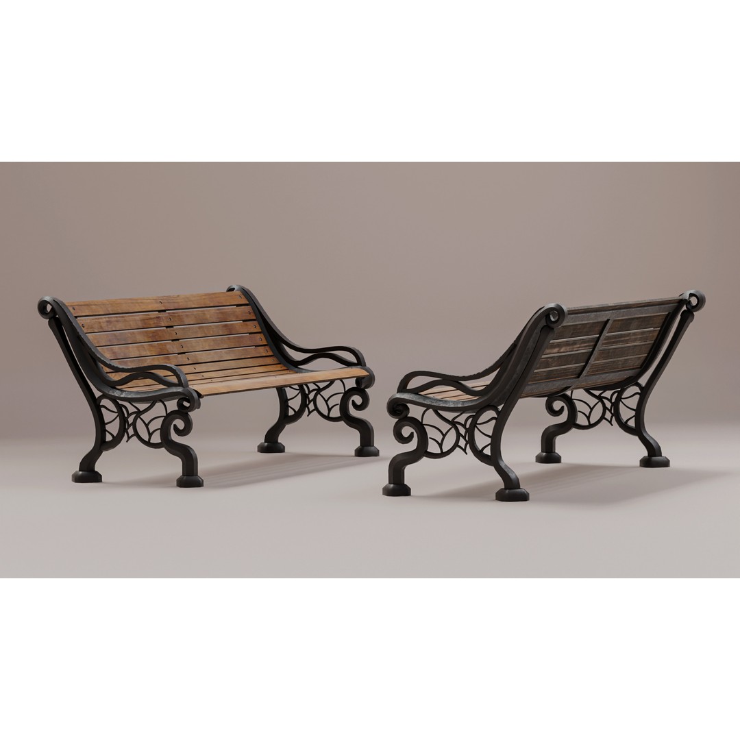 Park Bench 3D Model – Low Poly PBR Outdoor Furniture, FBX & OBJ - View 9