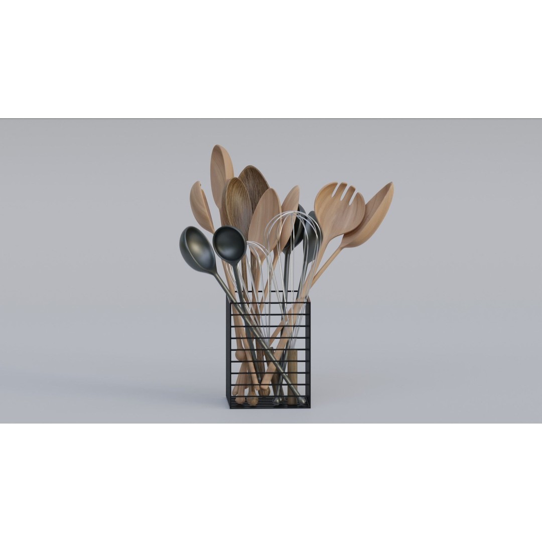 Kitchen Tableware Set 3D Model – Photorealistic Utensils, FBX, OBJ - View 3