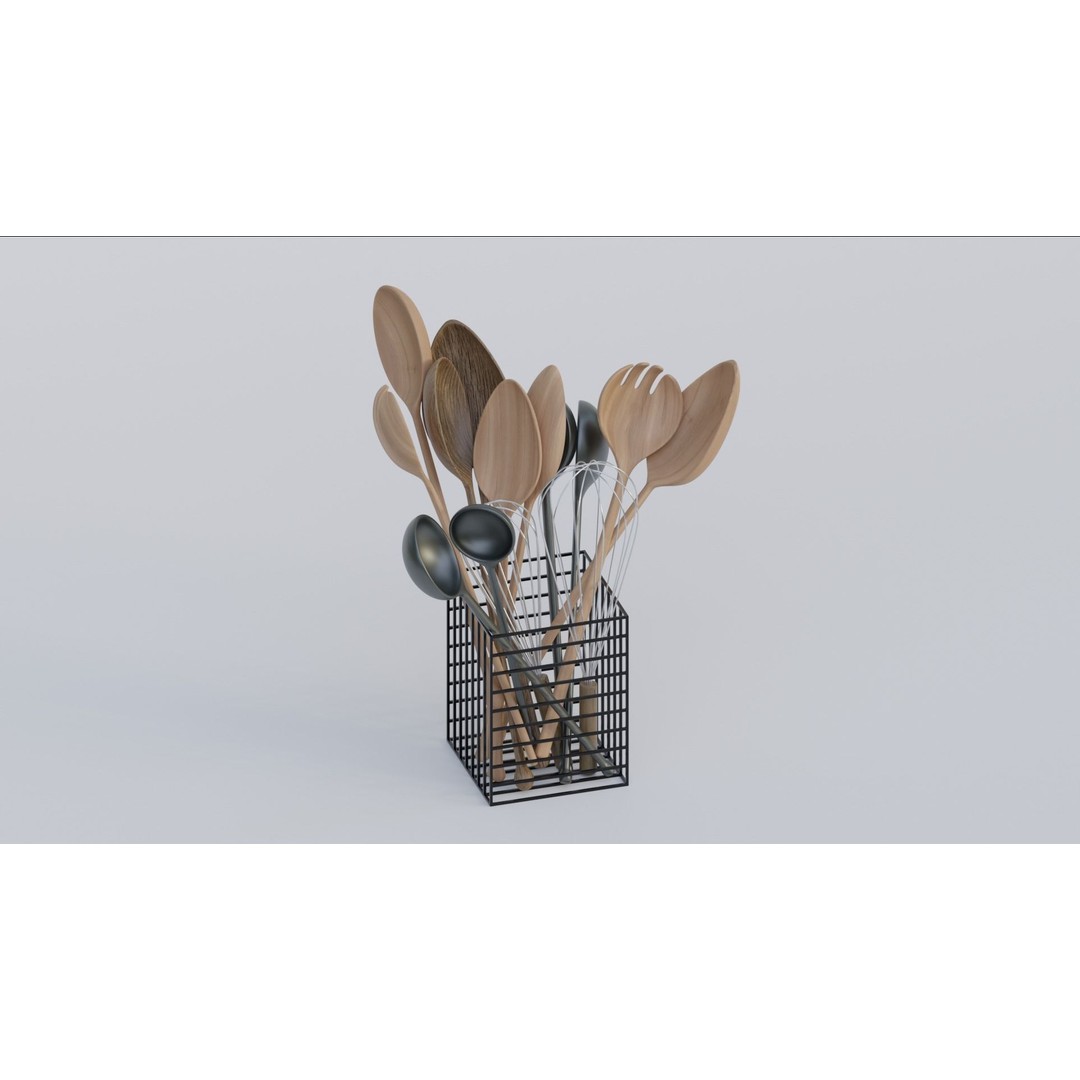 Kitchen Tableware Set 3D Model – Photorealistic Utensils, FBX, OBJ - View 4