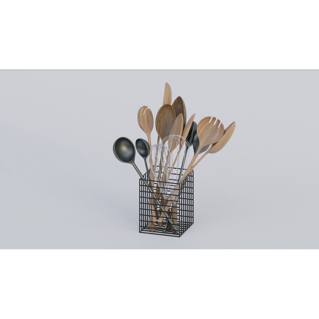 Kitchen Tableware Set 3D Model – Photorealistic Utensils, FBX, OBJ - View 6