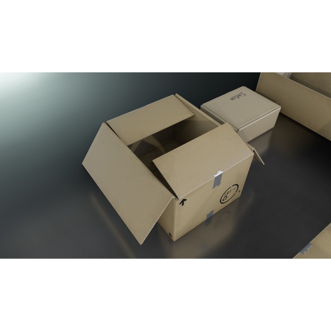 Cardboard Box 3D Model – Low Poly Game Asset, PBR Textures, FBX - View 10