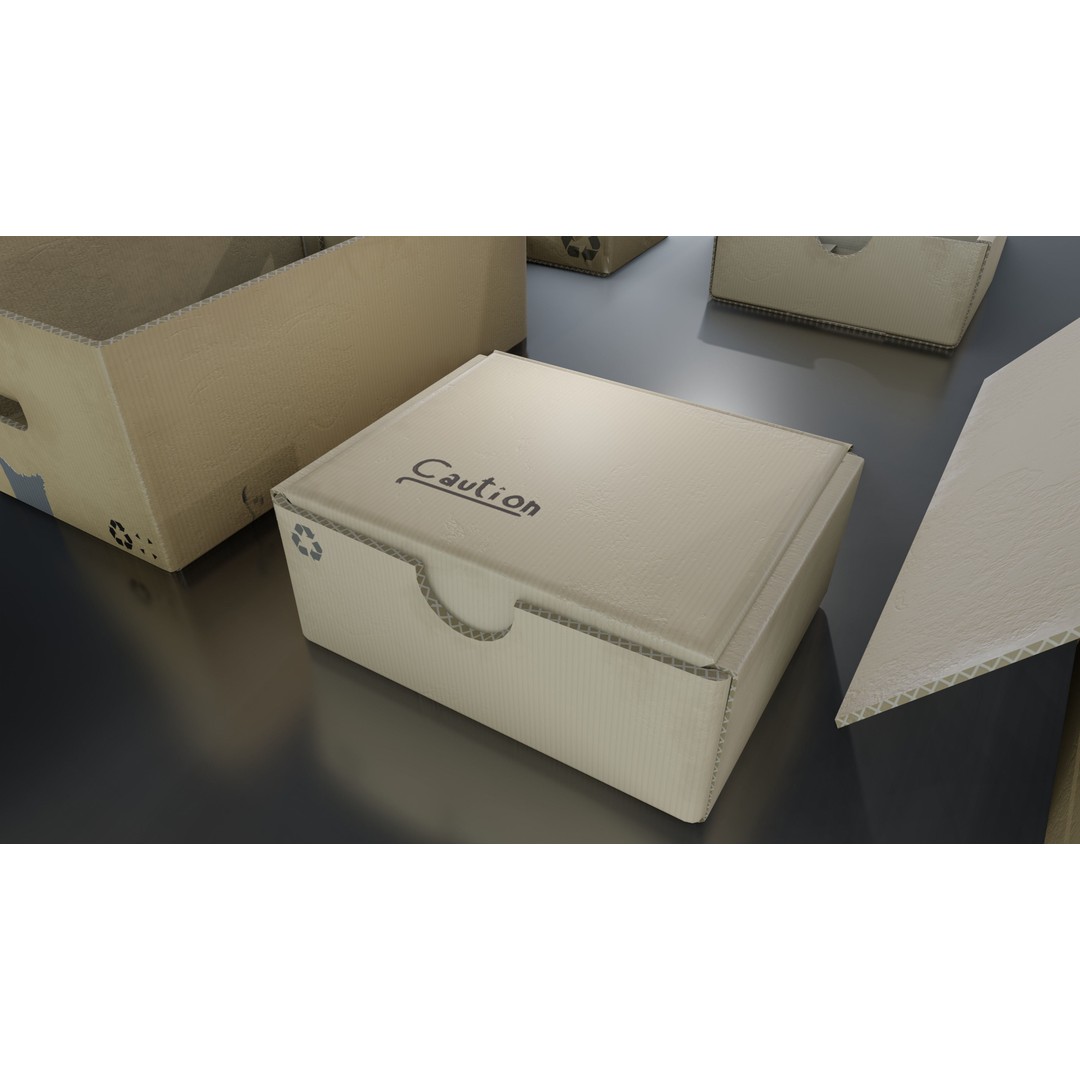 Cardboard Box 3D Model – Low Poly Game Asset, PBR Textures, FBX - View 11