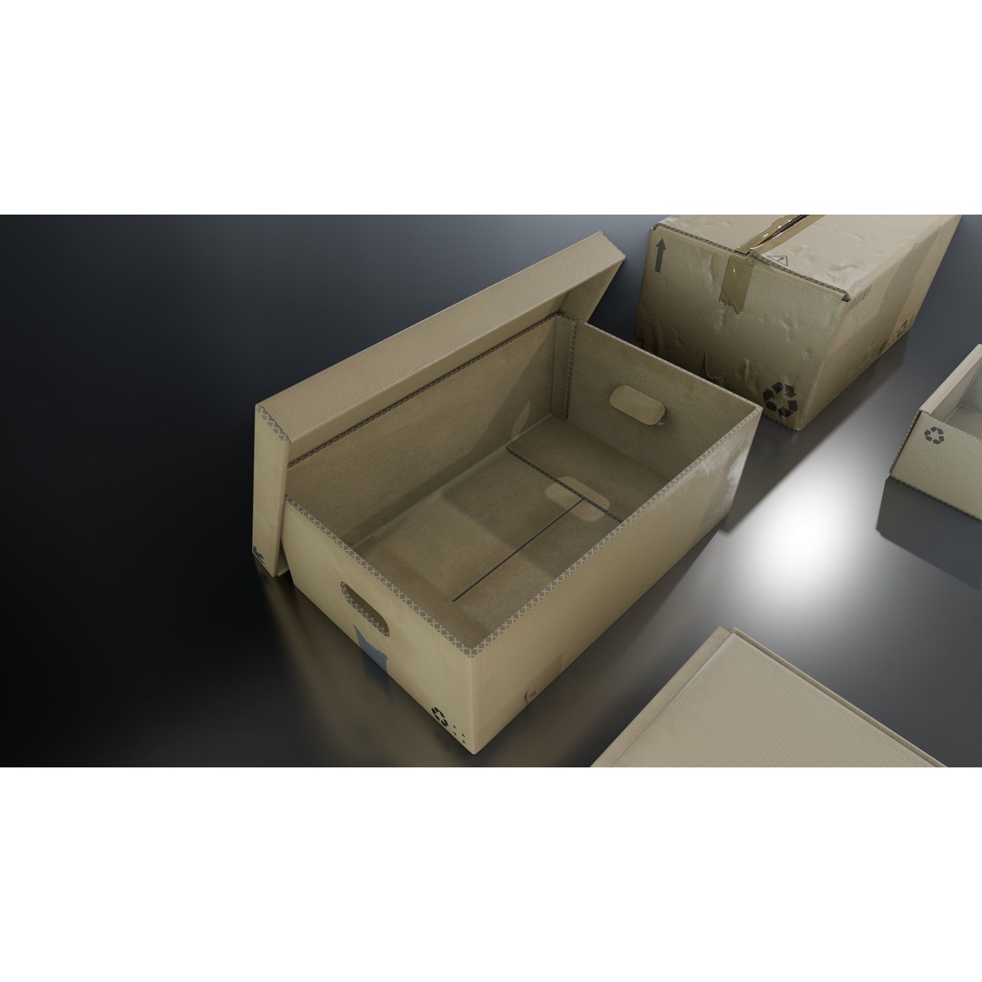 Cardboard Box 3D Model – Low Poly Game Asset, PBR Textures, FBX - View 13