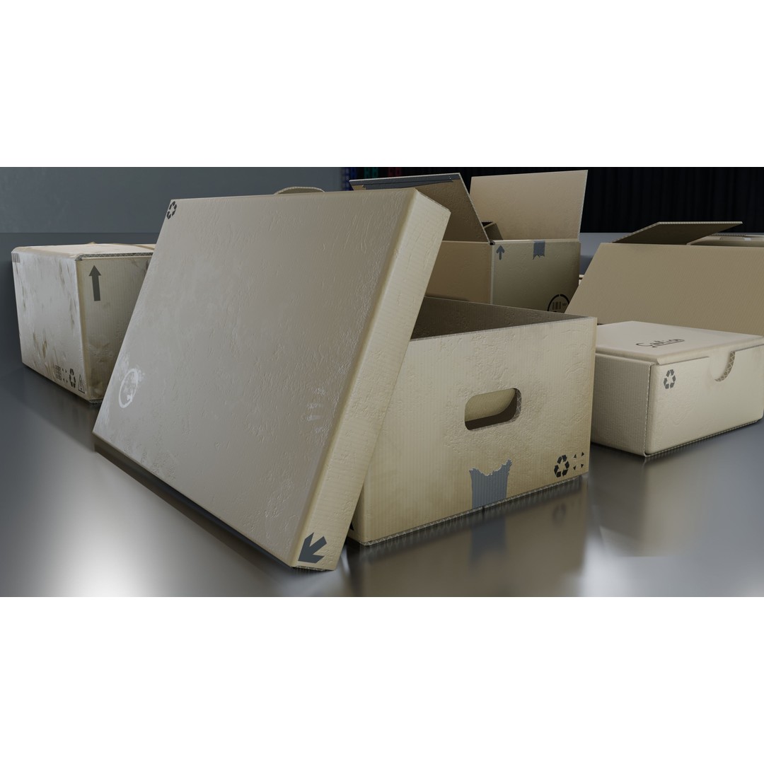 Cardboard Box 3D Model – Low Poly Game Asset, PBR Textures, FBX - View 14