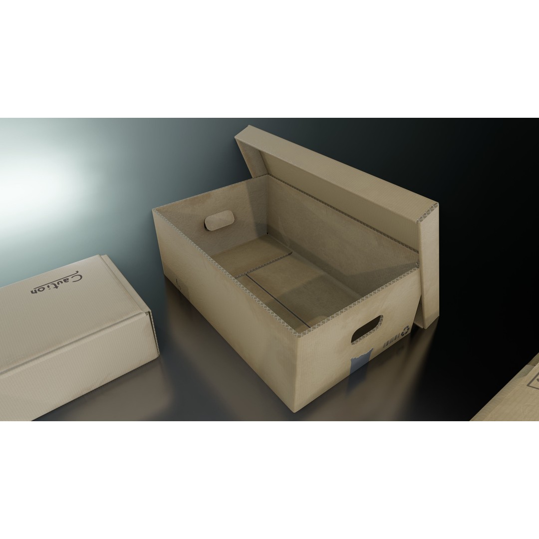 Cardboard Box 3D Model – Low Poly Game Asset, PBR Textures, FBX - View 15