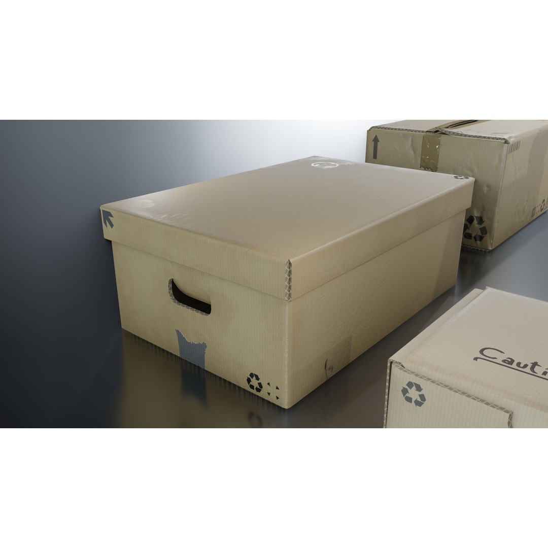 Cardboard Box 3D Model – Low Poly Game Asset, PBR Textures, FBX - View 16