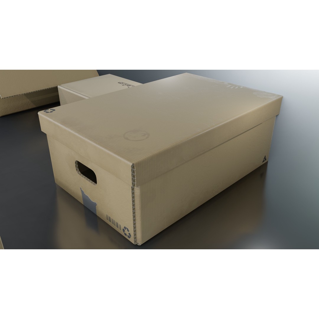 Cardboard Box 3D Model – Low Poly Game Asset, PBR Textures, FBX - View 17