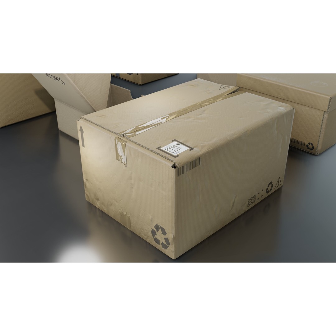 Cardboard Box 3D Model – Low Poly Game Asset, PBR Textures, FBX - View 18