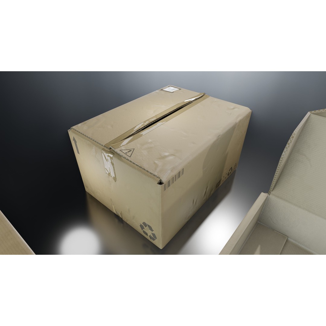 Cardboard Box 3D Model – Low Poly Game Asset, PBR Textures, FBX - View 19