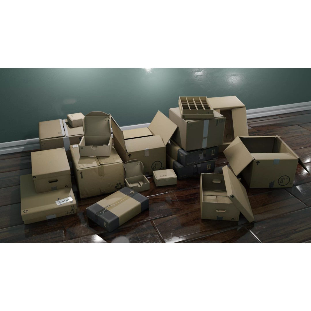 Cardboard Box 3D Model – Low Poly Game Asset, PBR Textures, FBX - View 2
