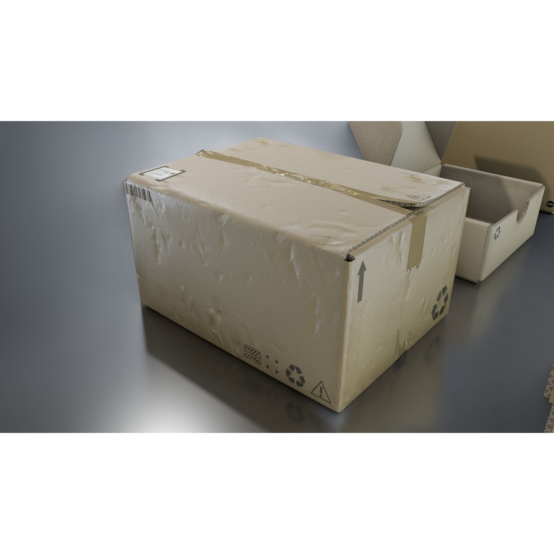 Cardboard Box 3D Model – Low Poly Game Asset, PBR Textures, FBX - View 20