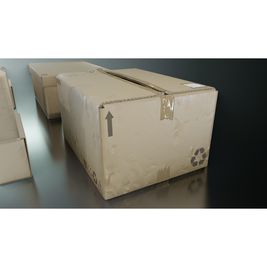Cardboard Box 3D Model – Low Poly Game Asset, PBR Textures, FBX - View 21
