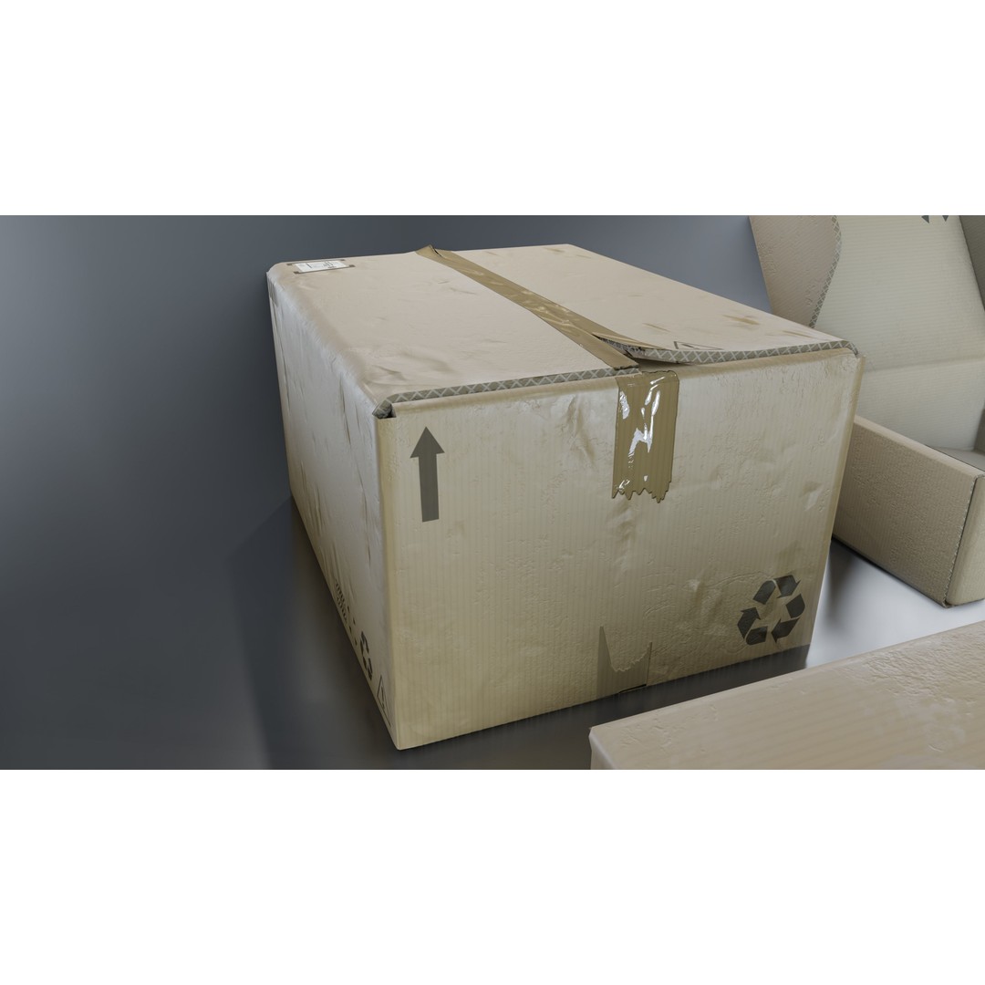 Cardboard Box 3D Model – Low Poly Game Asset, PBR Textures, FBX - View 22