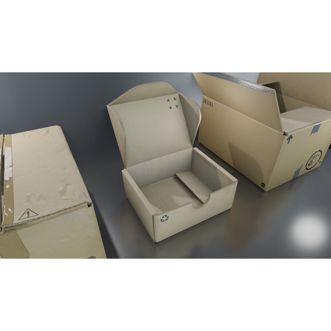 Cardboard Box 3D Model – Low Poly Game Asset, PBR Textures, FBX - View 23
