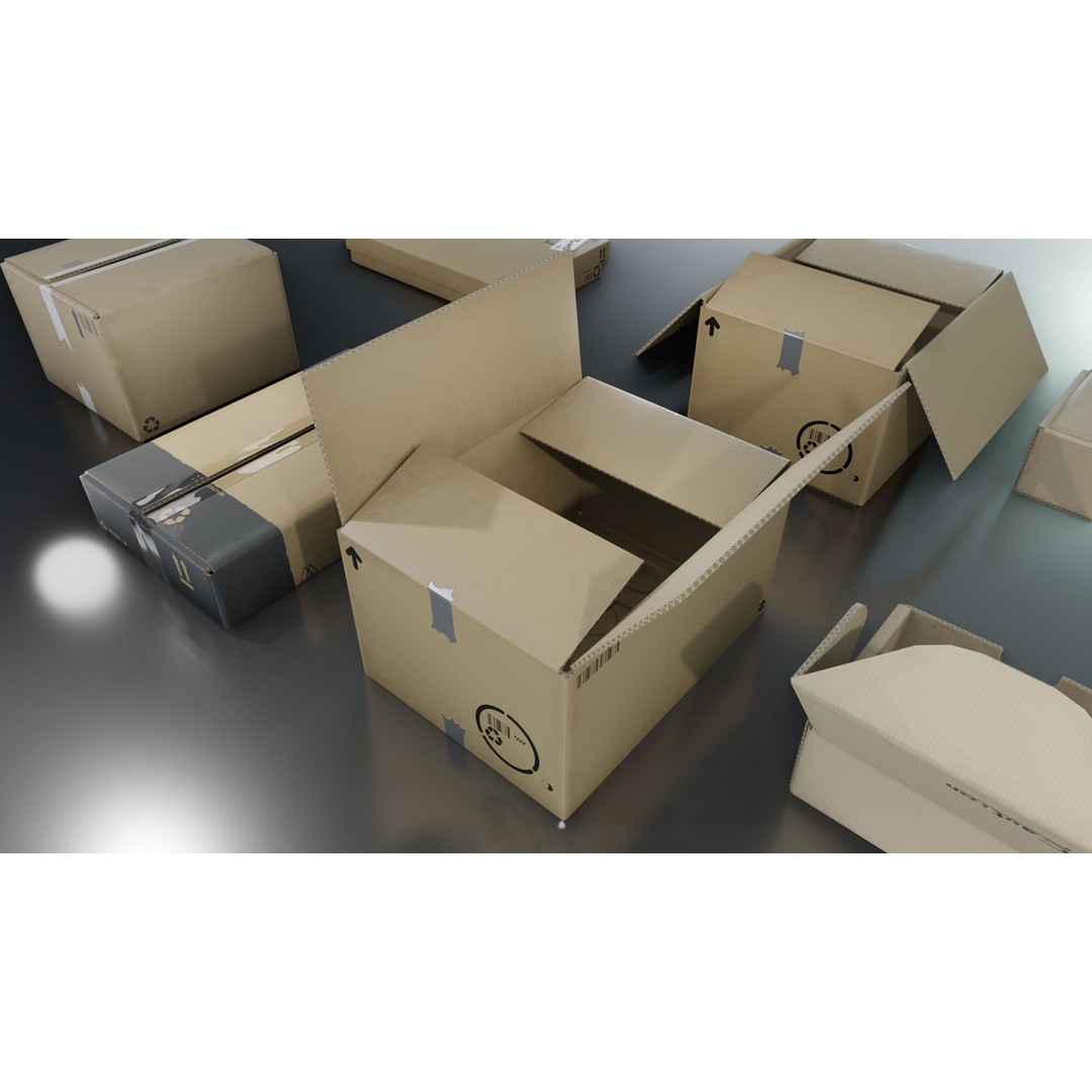 Cardboard Box 3D Model – Low Poly Game Asset, PBR Textures, FBX - View 25