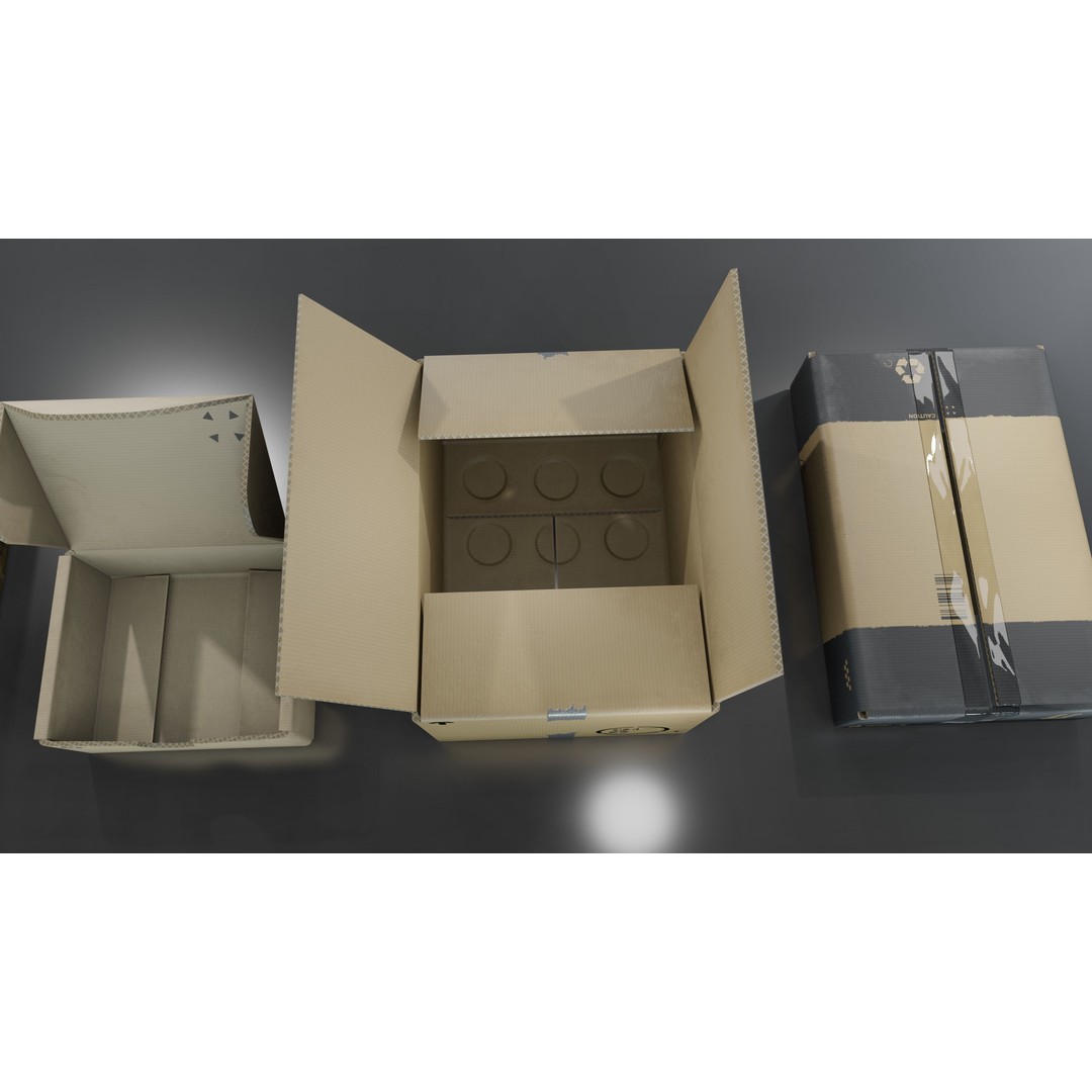 Cardboard Box 3D Model – Low Poly Game Asset, PBR Textures, FBX - View 27