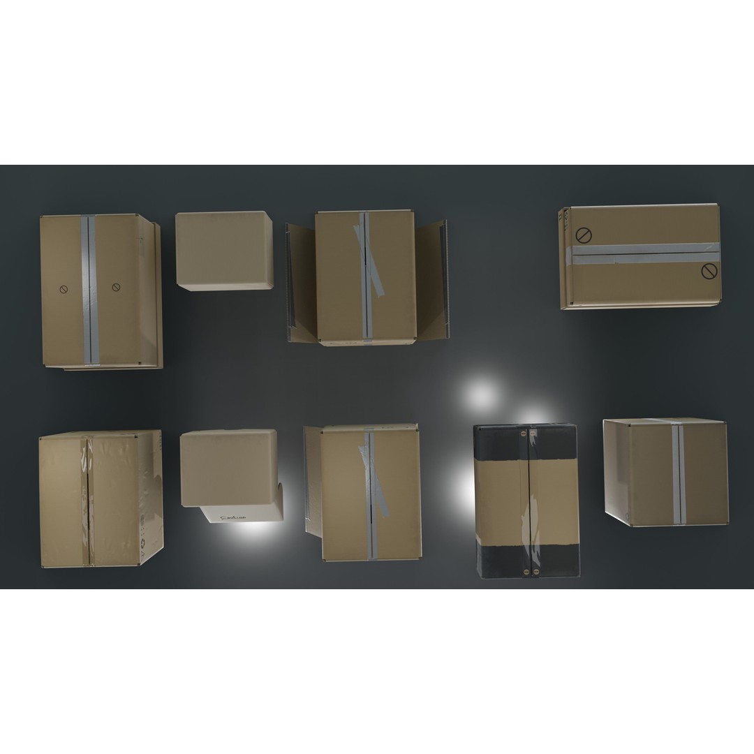 Cardboard Box 3D Model – Low Poly Game Asset, PBR Textures, FBX - View 32