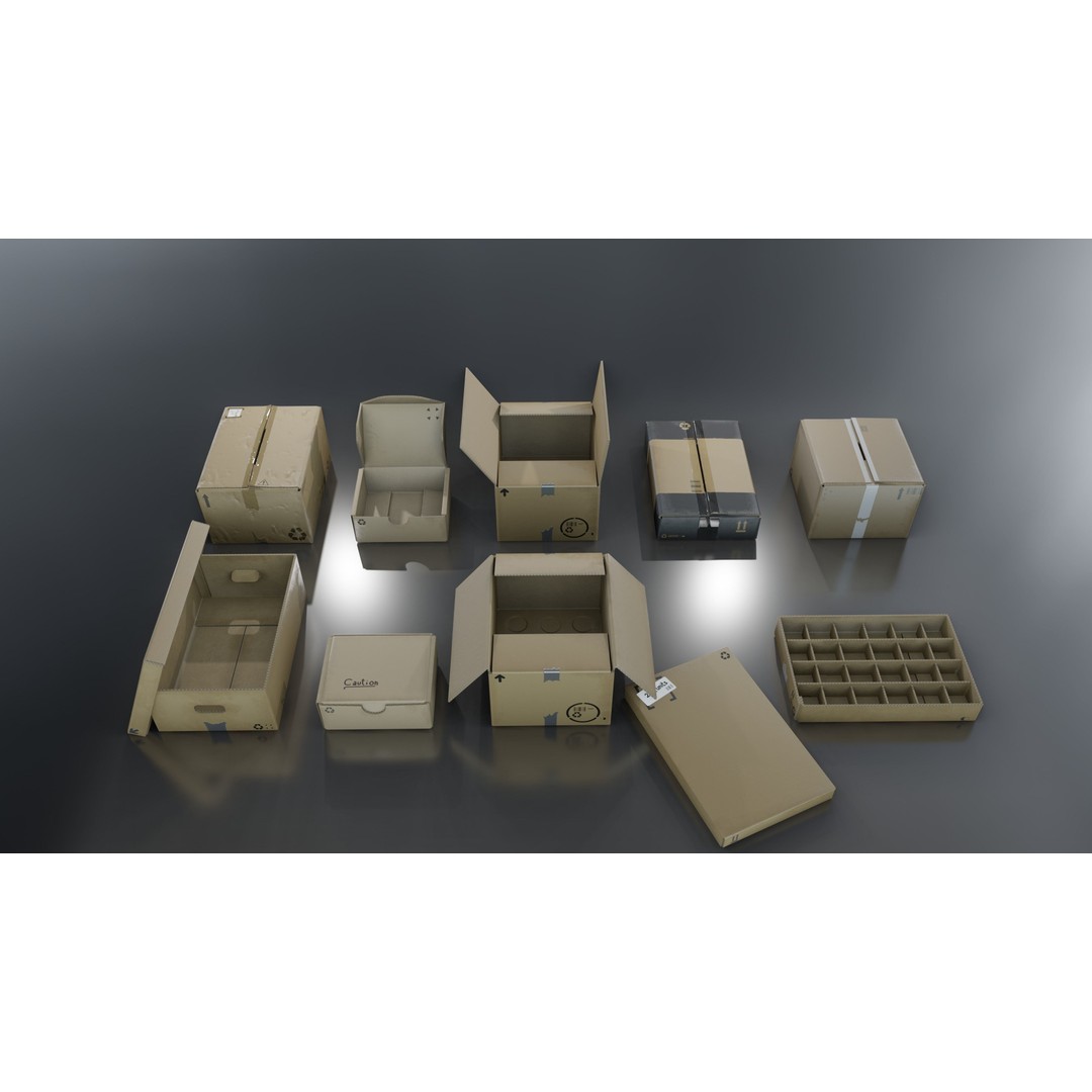 Cardboard Box 3D Model – Low Poly Game Asset, PBR Textures, FBX - View 4