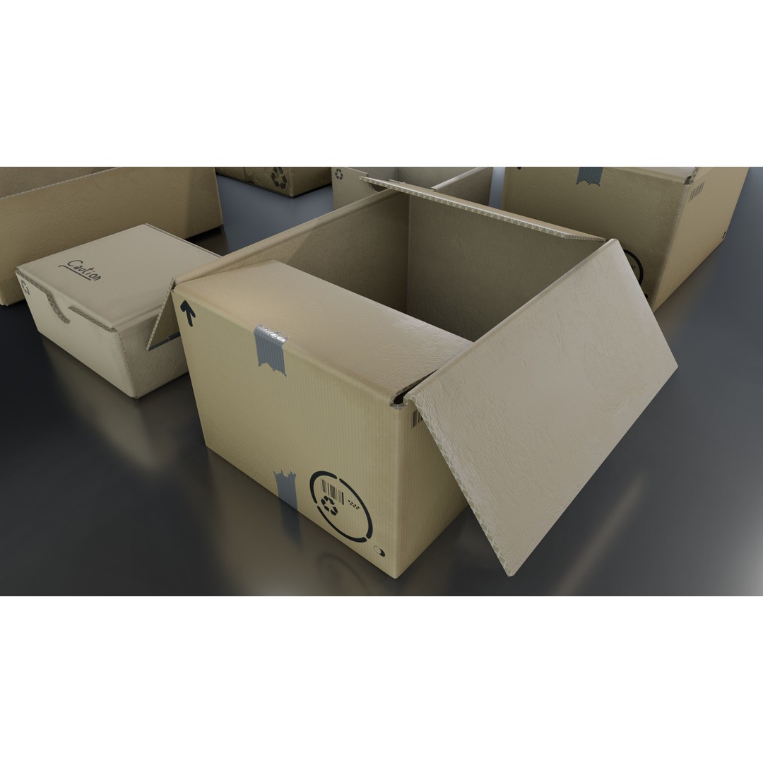 Cardboard Box 3D Model – Low Poly Game Asset, PBR Textures, FBX - View 9