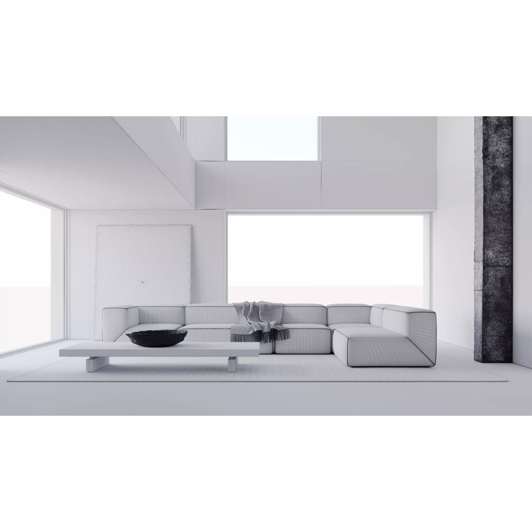 Minimal Living Room Interior Scene 3D Model – Contemporary Archviz, FBX - View 10