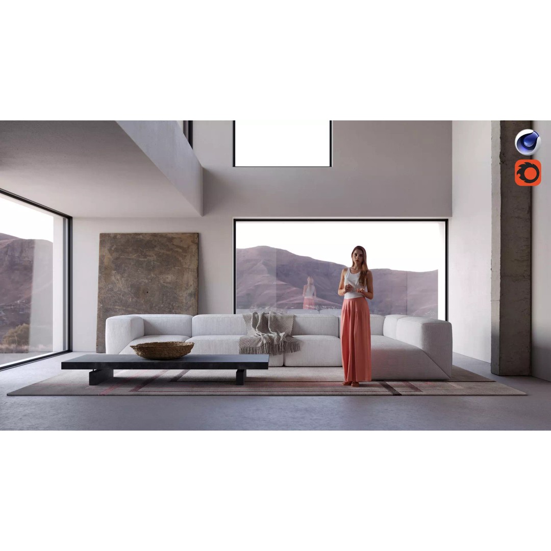 Minimal Living Room Interior Scene 3D Model – Contemporary Archviz, FBX - View 2