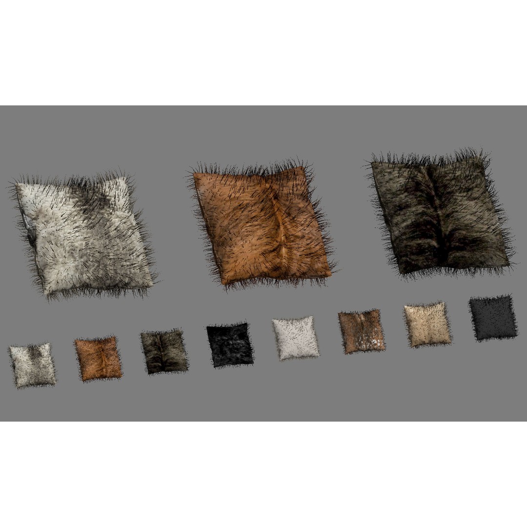 Fur Pillows 3D Model – Cozy Decorative Set, FBX & OBJ Formats - View 22