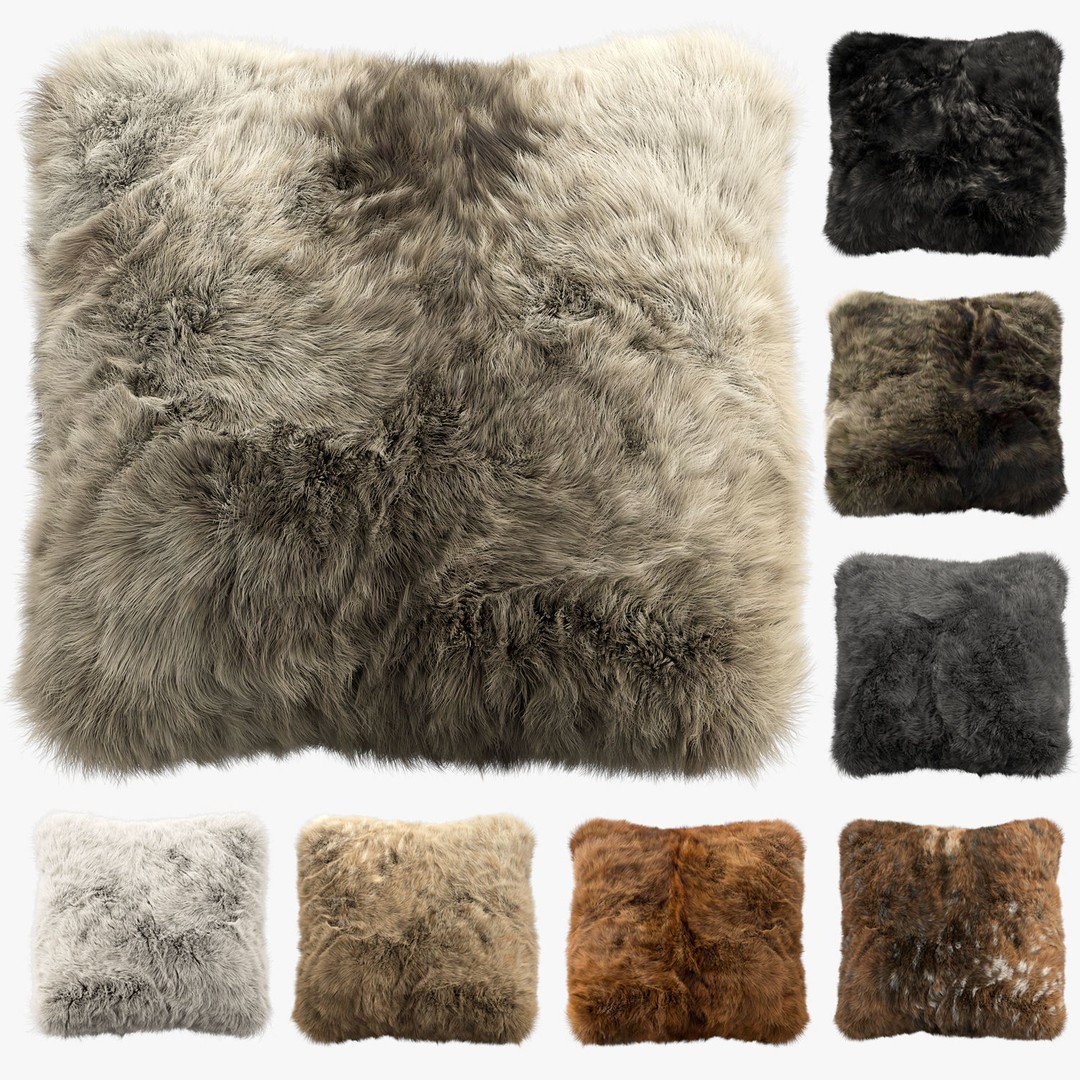 Fur Pillows 3D Model – Cozy Decorative Set, FBX & OBJ Formats - View 3