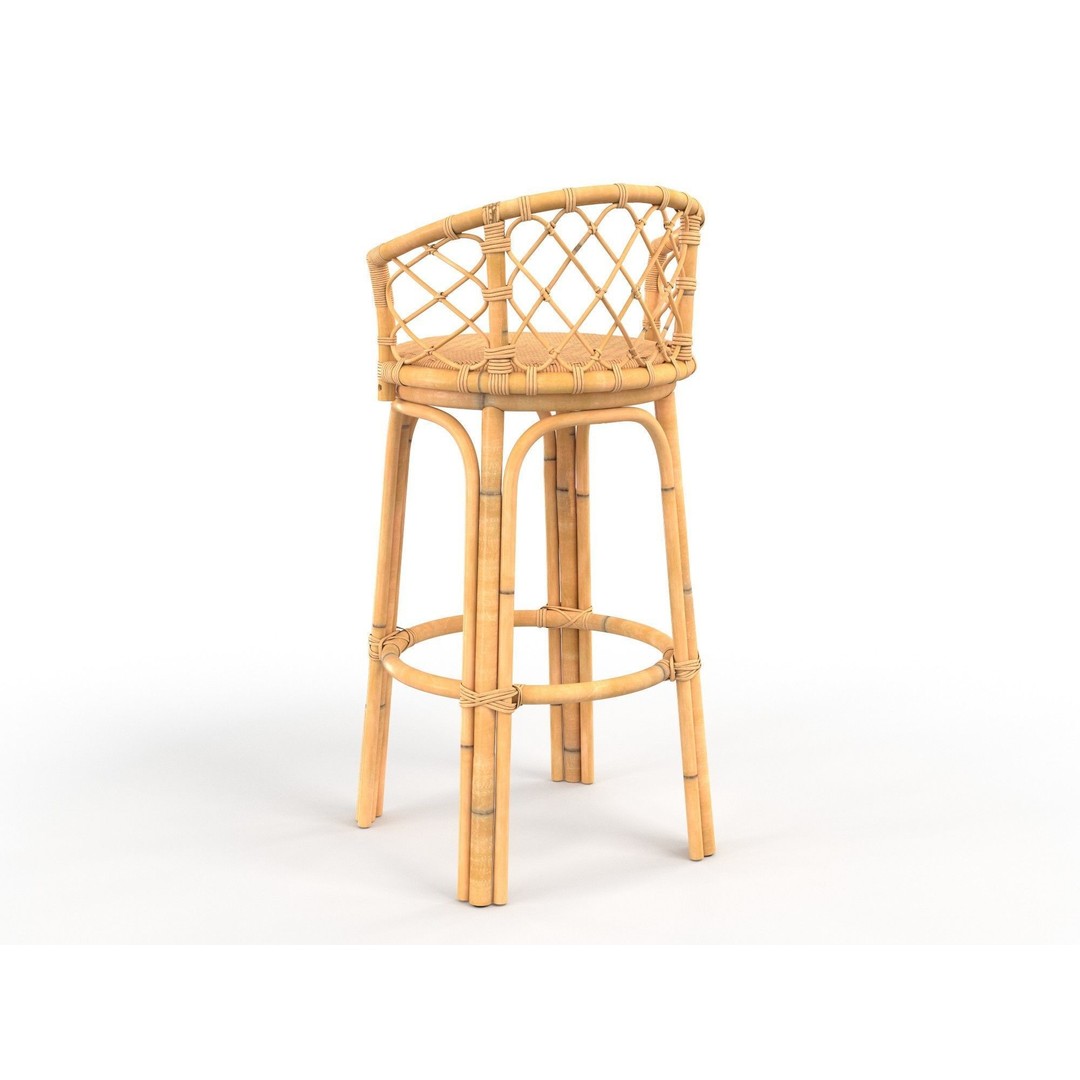 Bamboo Bar Stool 3D Model – Natural Design, PBR Textures, FBX, OBJ - View 4