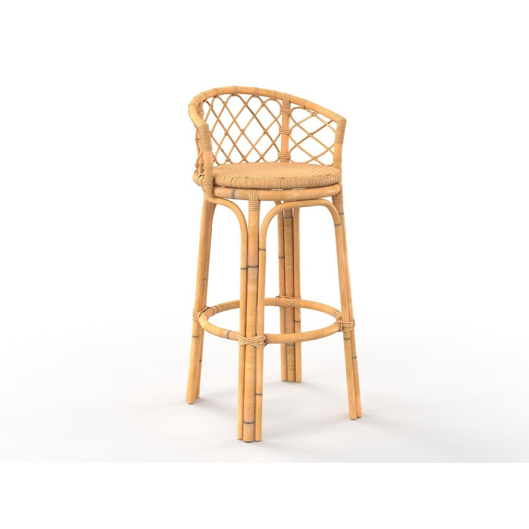 Bamboo Bar Stool 3D Model – Natural Design, PBR Textures, FBX, OBJ - View 7