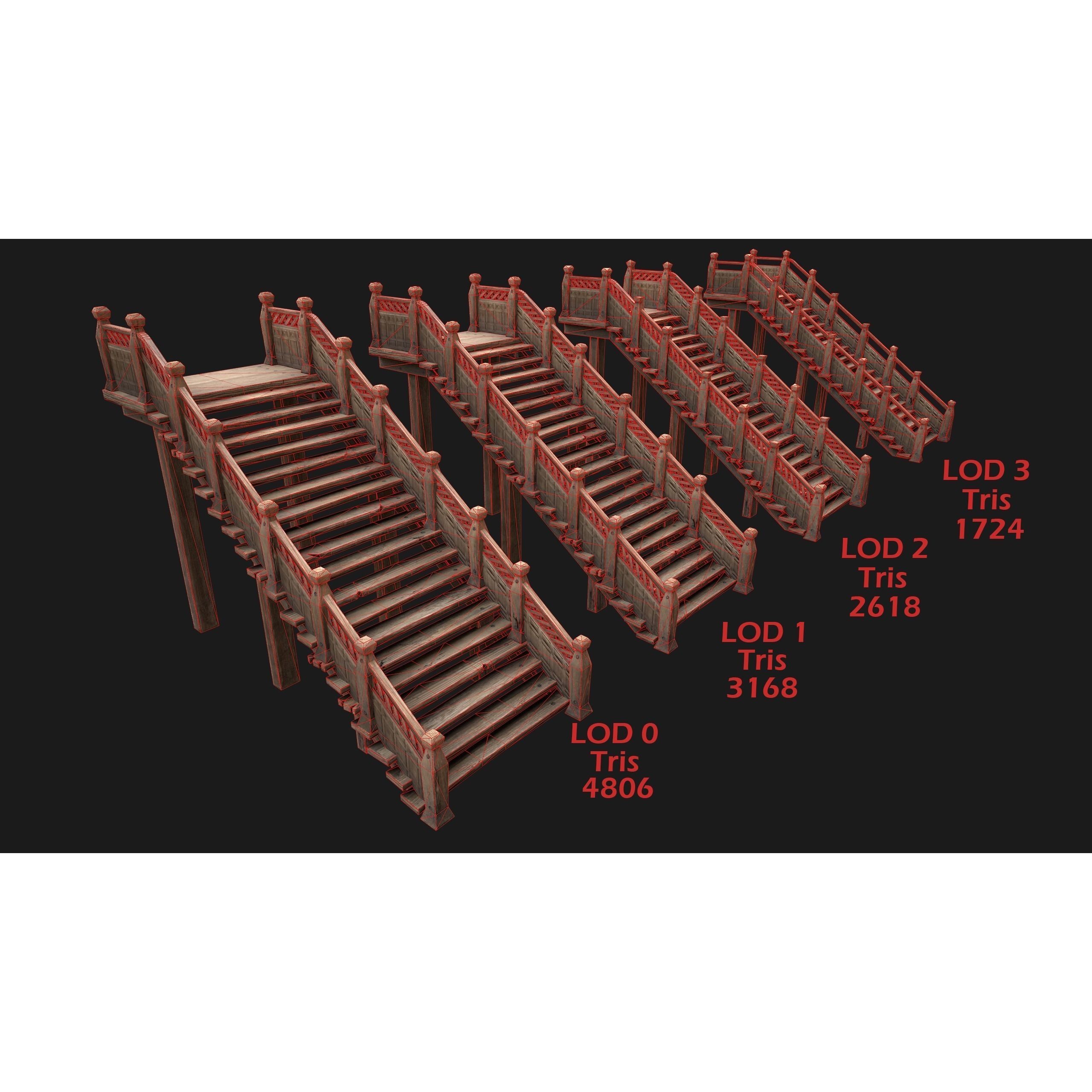 Medieval Stairs and Fences Pack - Low-Poly Game-Ready 3D Model - View 10